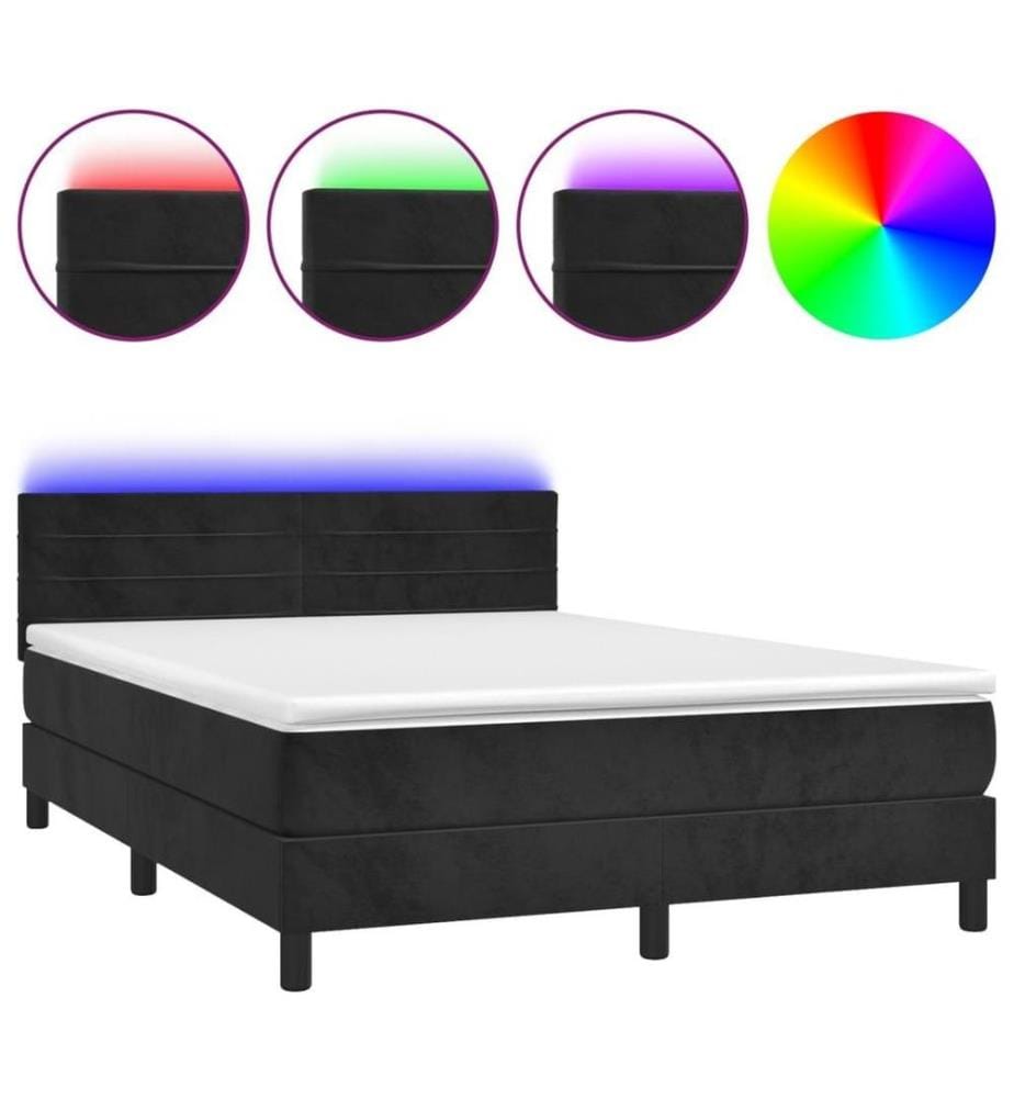 Boxspringbett mit Matratze & LED Schwarz 140x200 cm Samt