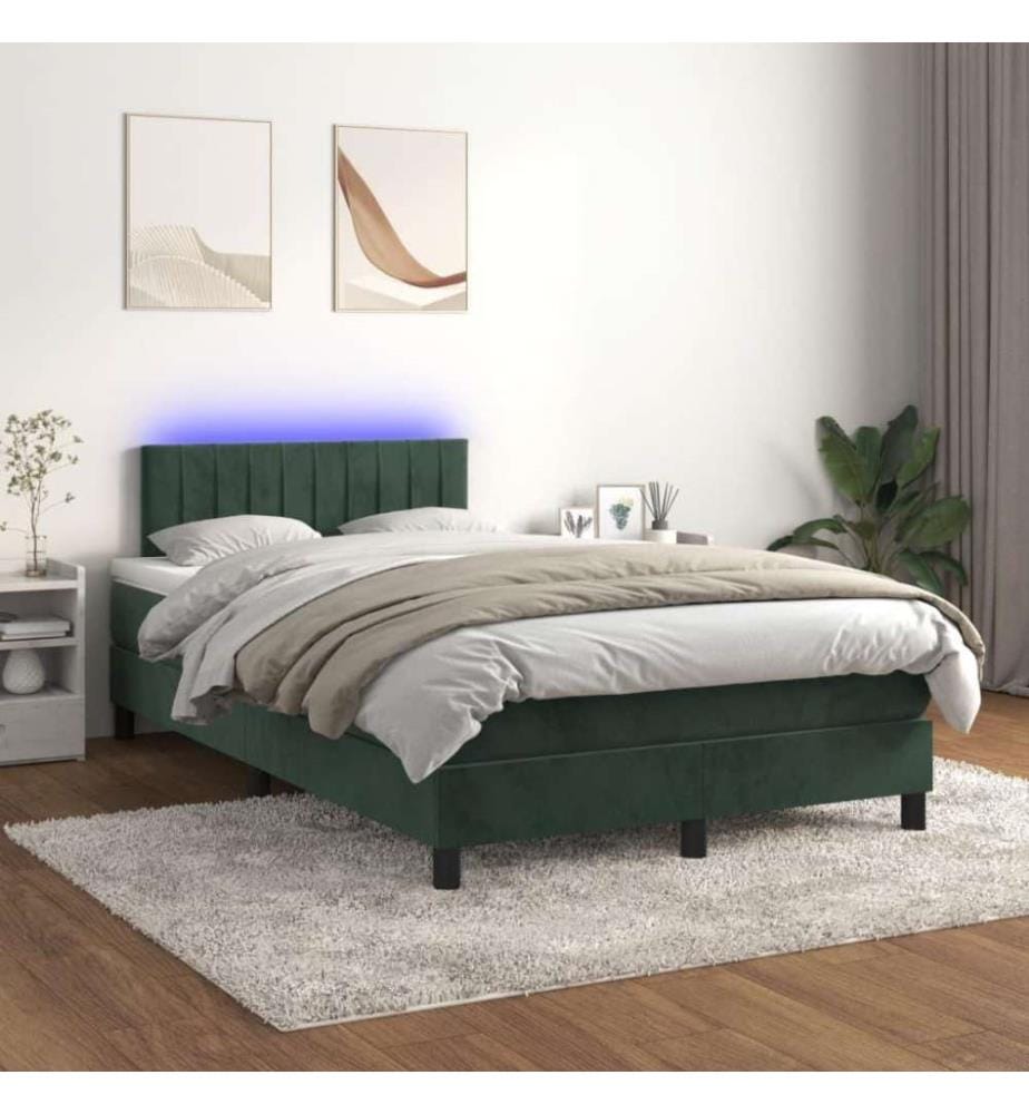 Boxspringbett mit Matratze & LED Dunkelgrün 120x200 cm Samt