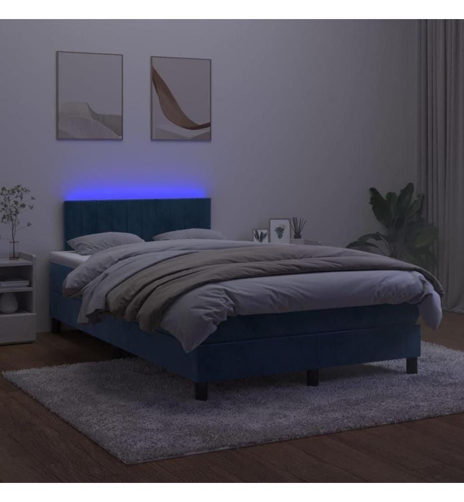 Boxspringbett mit Matratze & LED Dunkelblau 120x200 cm Samt