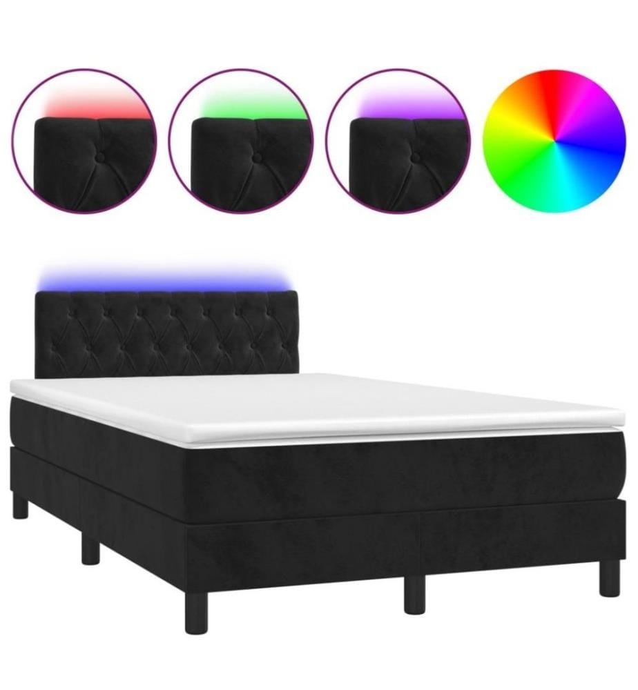 Boxspringbett mit Matratze & LED Schwarz 120x200 cm Samt
