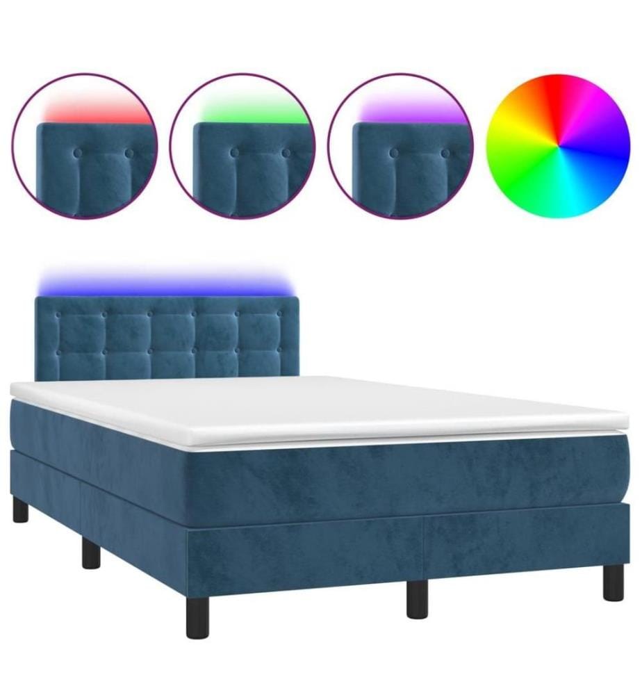 Boxspringbett mit Matratze & LED Dunkelblau 120x200 cm Samt