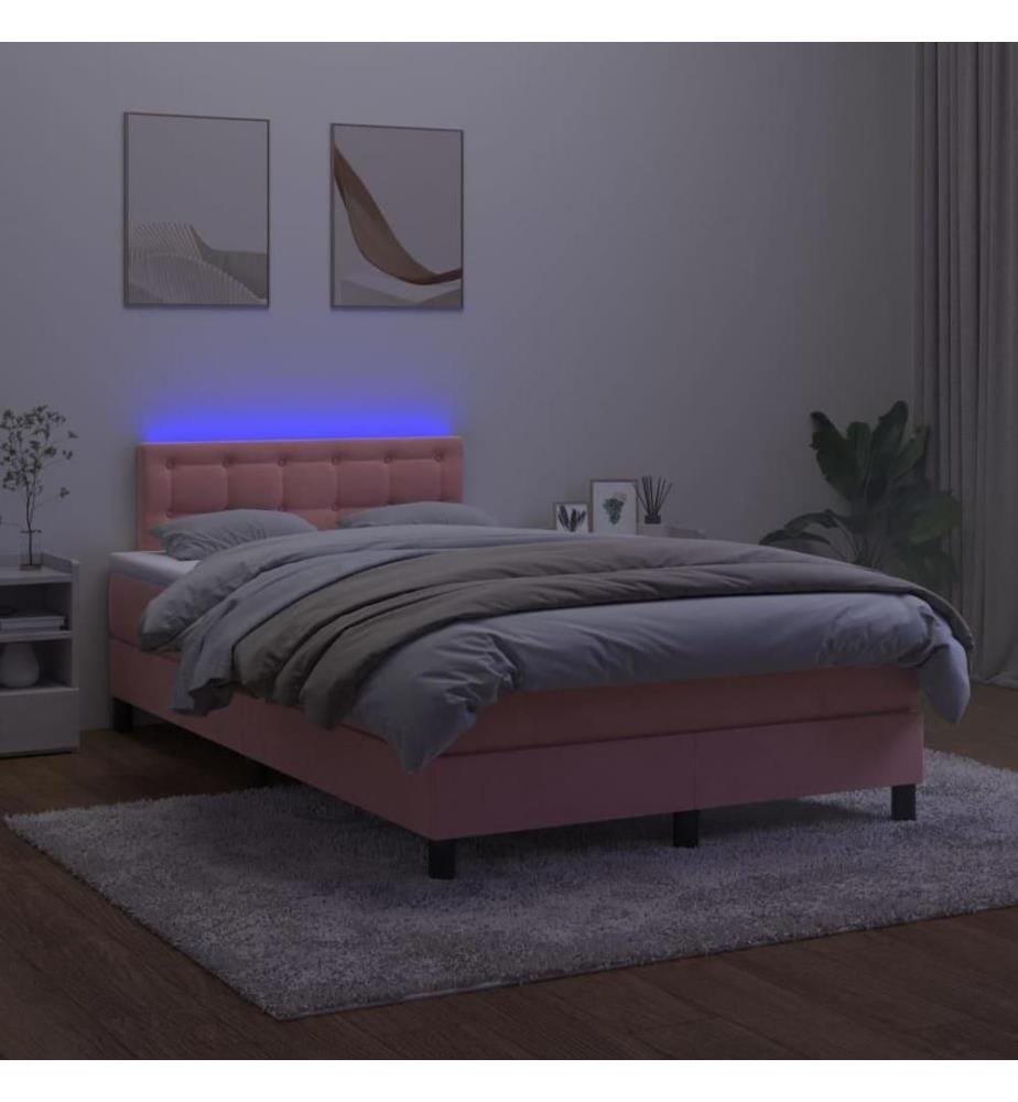 Boxspringbett mit Matratze & LED Rosa 120x200 cm Samt
