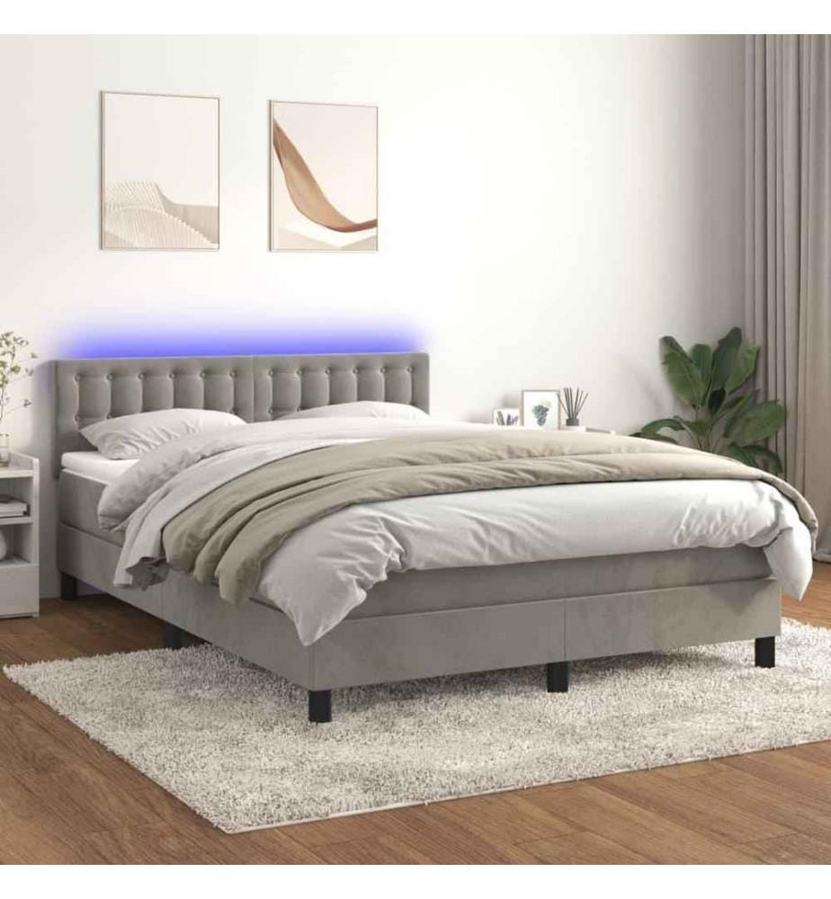 Boxspringbett mit Matratze & LED Hellgrau 140x200 cm Samt