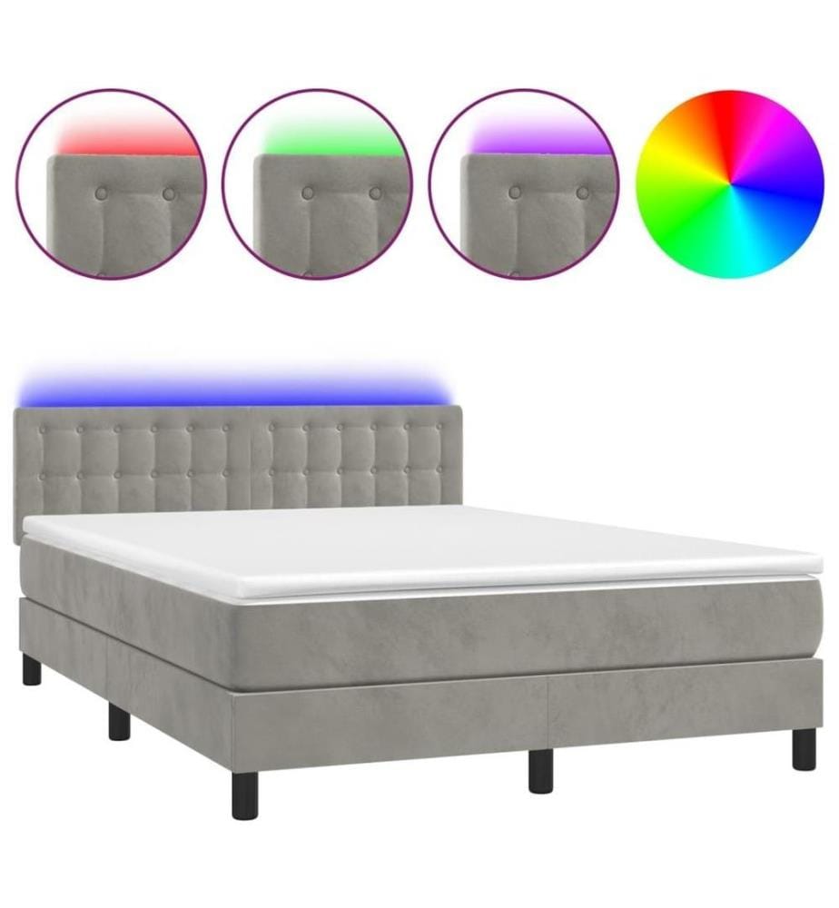 Boxspringbett mit Matratze & LED Hellgrau 140x200 cm Samt