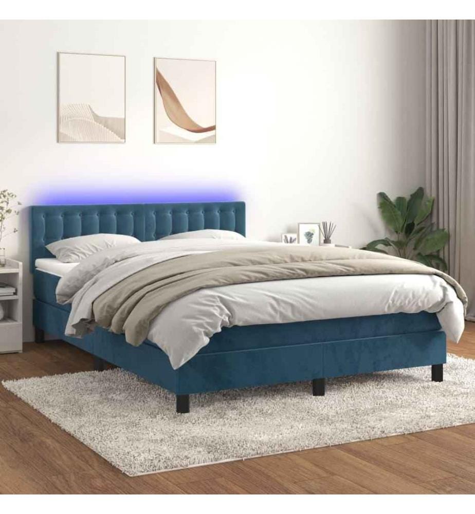 Boxspringbett mit Matratze & LED Dunkelblau 140x200 cm Samt
