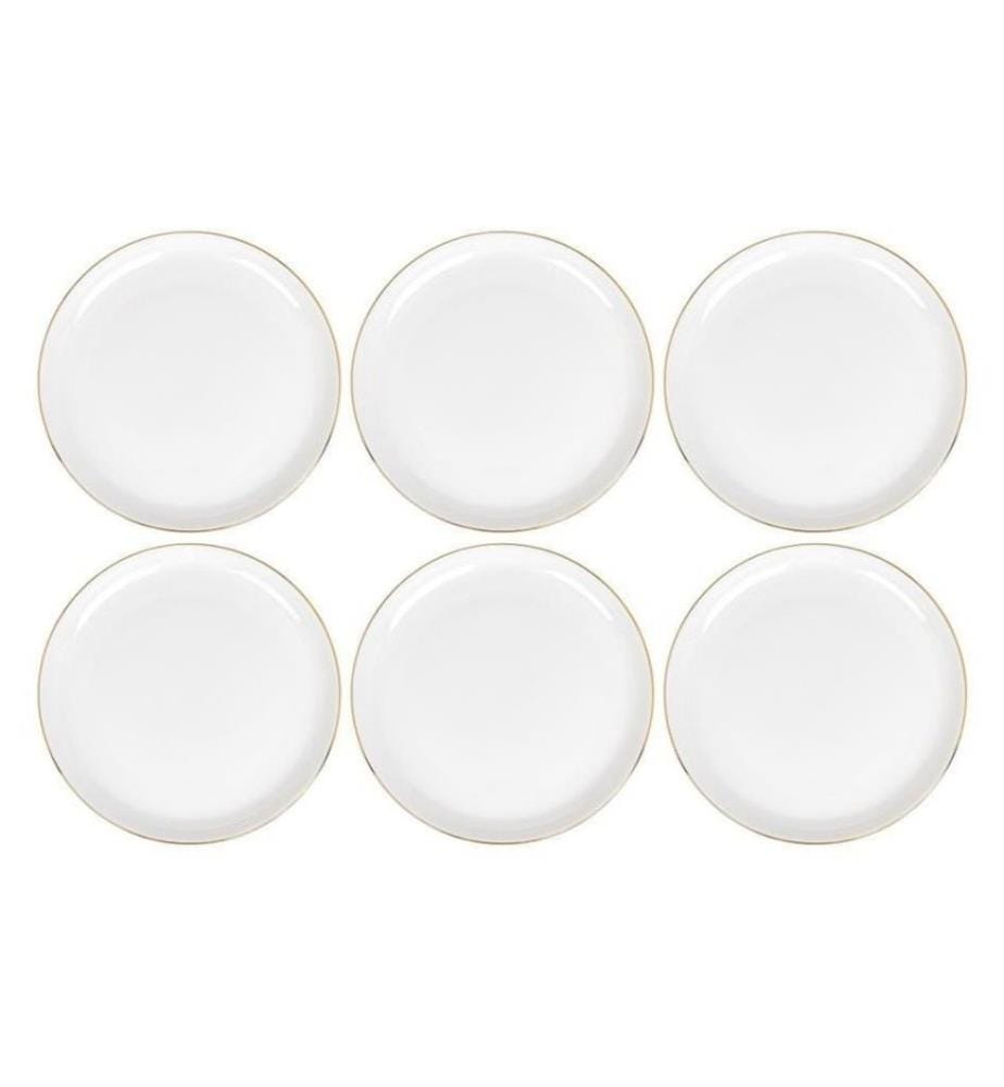 FURBER - Assiettes pour le petit-déjeuner et à dessert Ø 21 cm, 6 pièces, blanc/or