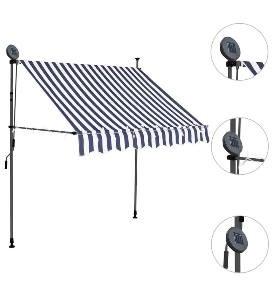 Einziehbare Markise Handbetrieben mit LED 200 cm Blau und Weiss