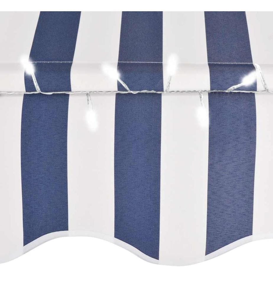 Einziehbare Markise Handbetrieben mit LED 200 cm Blau und Weiss