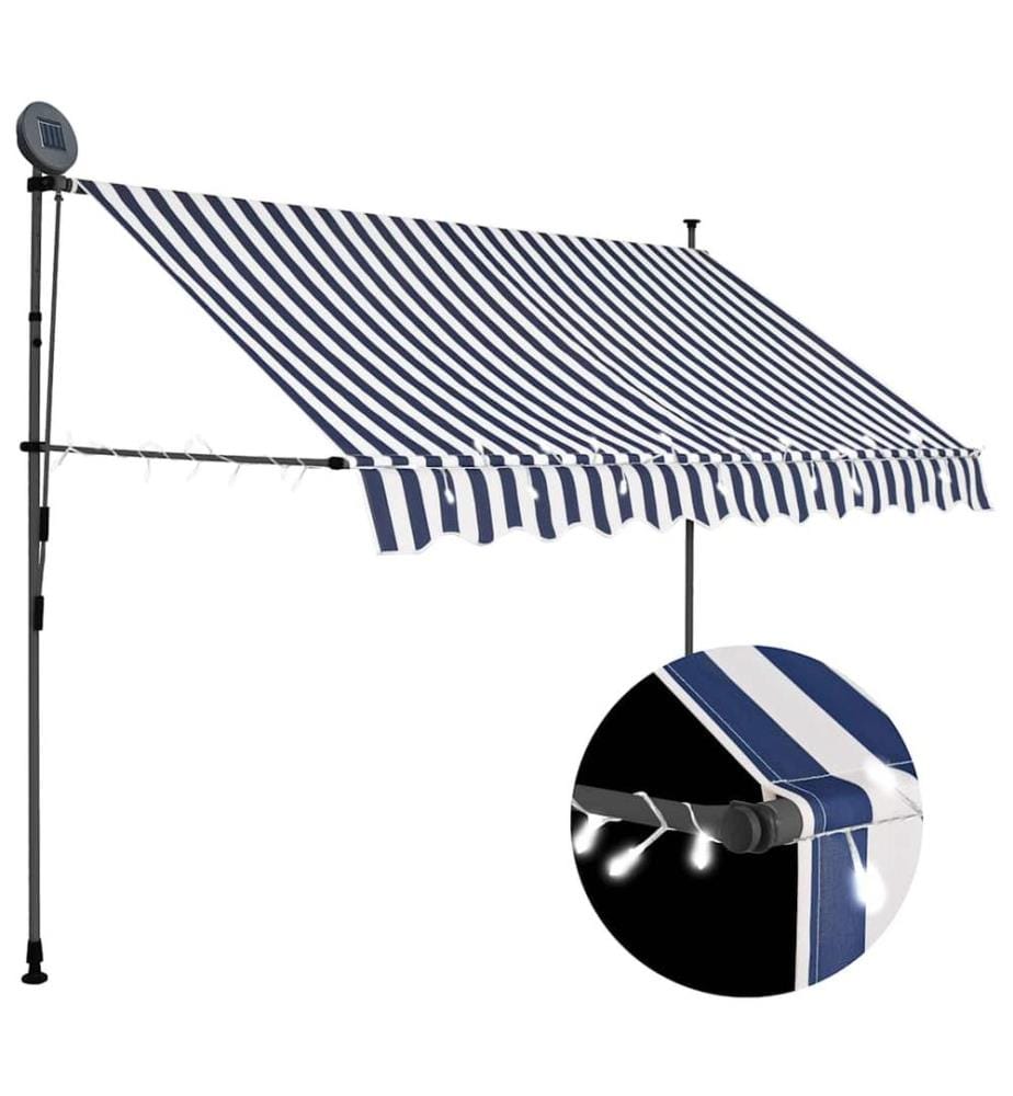 Einziehbare Markise Handbetrieben mit LED 300 cm Blau und Weiss