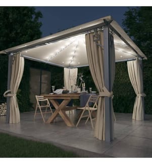 Tonnelle avec rideau et lumières LED 3x3 m Crème Aluminium