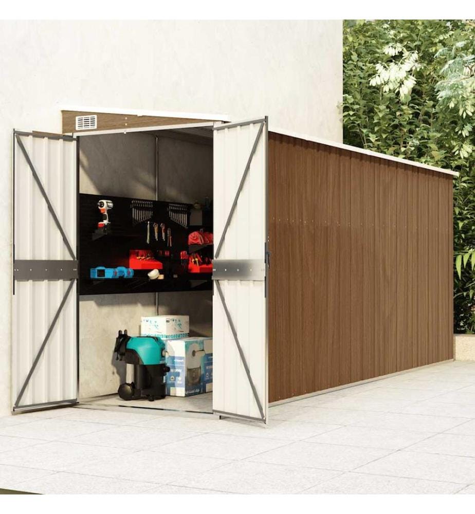 Abri de jardin mural marron 118 x 382 x 178 cm Acier galvanisé