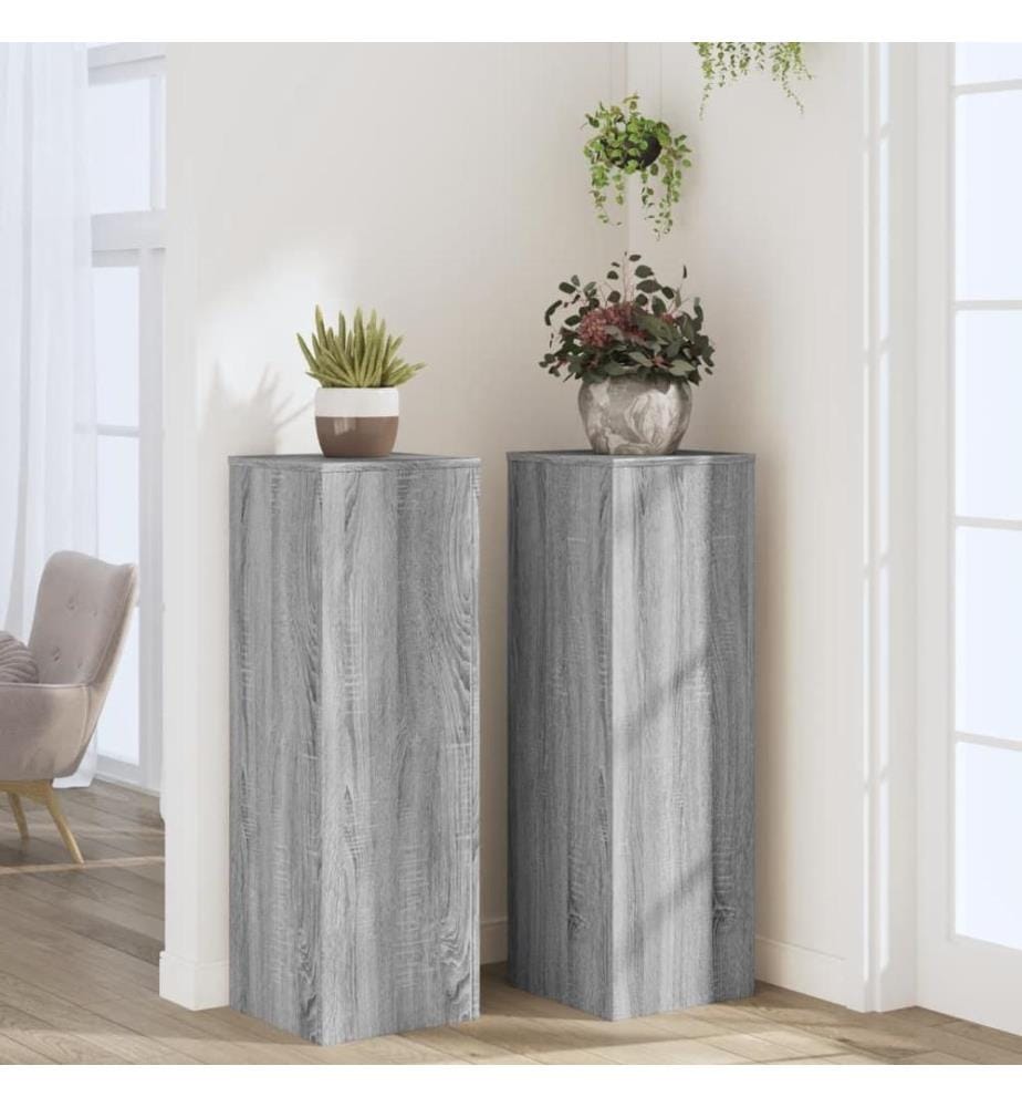 Pflanzenständer 2 Stk. Grau Sonoma 33x33x100 cm Holzwerkstoff