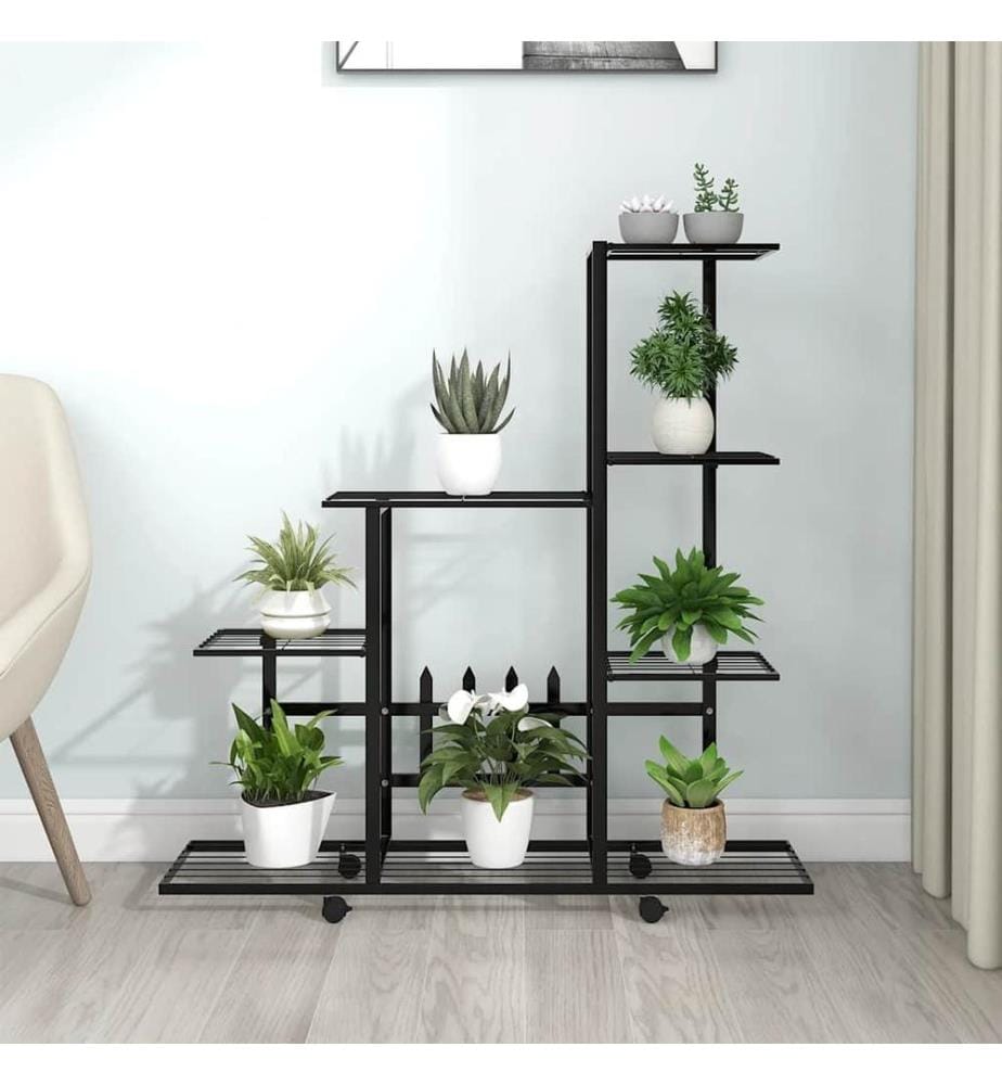 Support pour plantes sur roues 94,5x25x92,5 cm Noir Métal