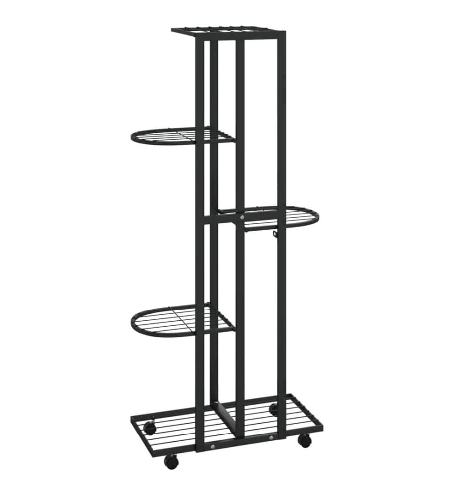 Jardinière à 5 niveaux avec roues 44x23x100 cm Noir Fer