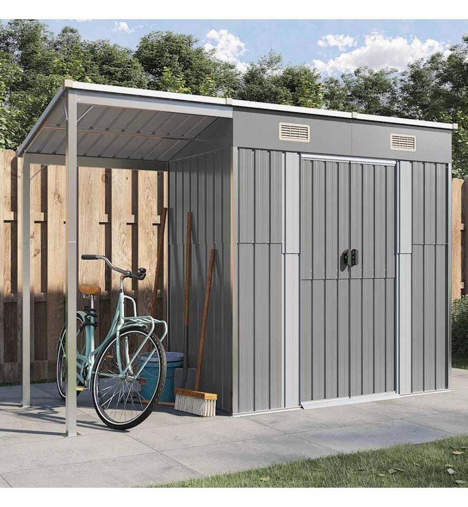Abri de jardin avec toit allongé gris clair 277 x 107 x 181 cm en acier