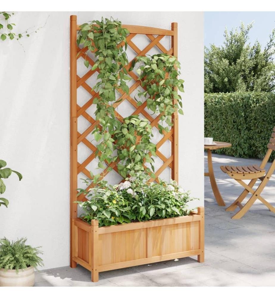 Jardinière avec treillis marron bois massif de sapin