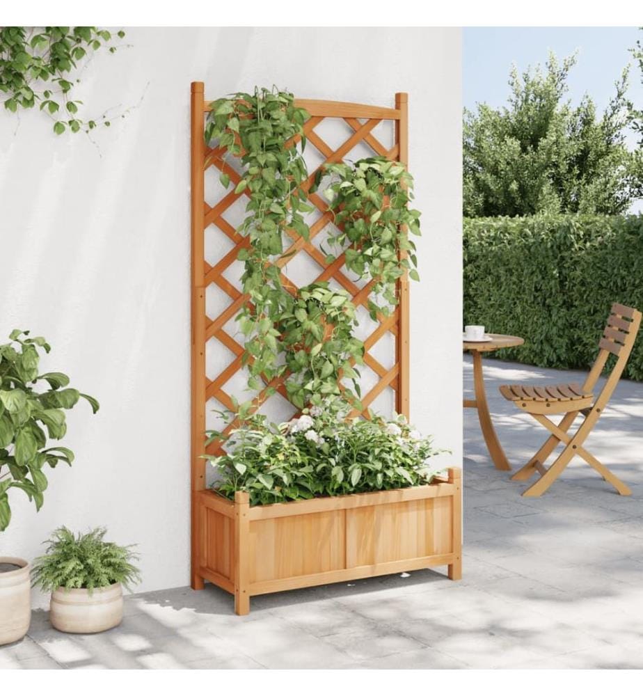 Jardinière avec treillis marron bois massif de sapin