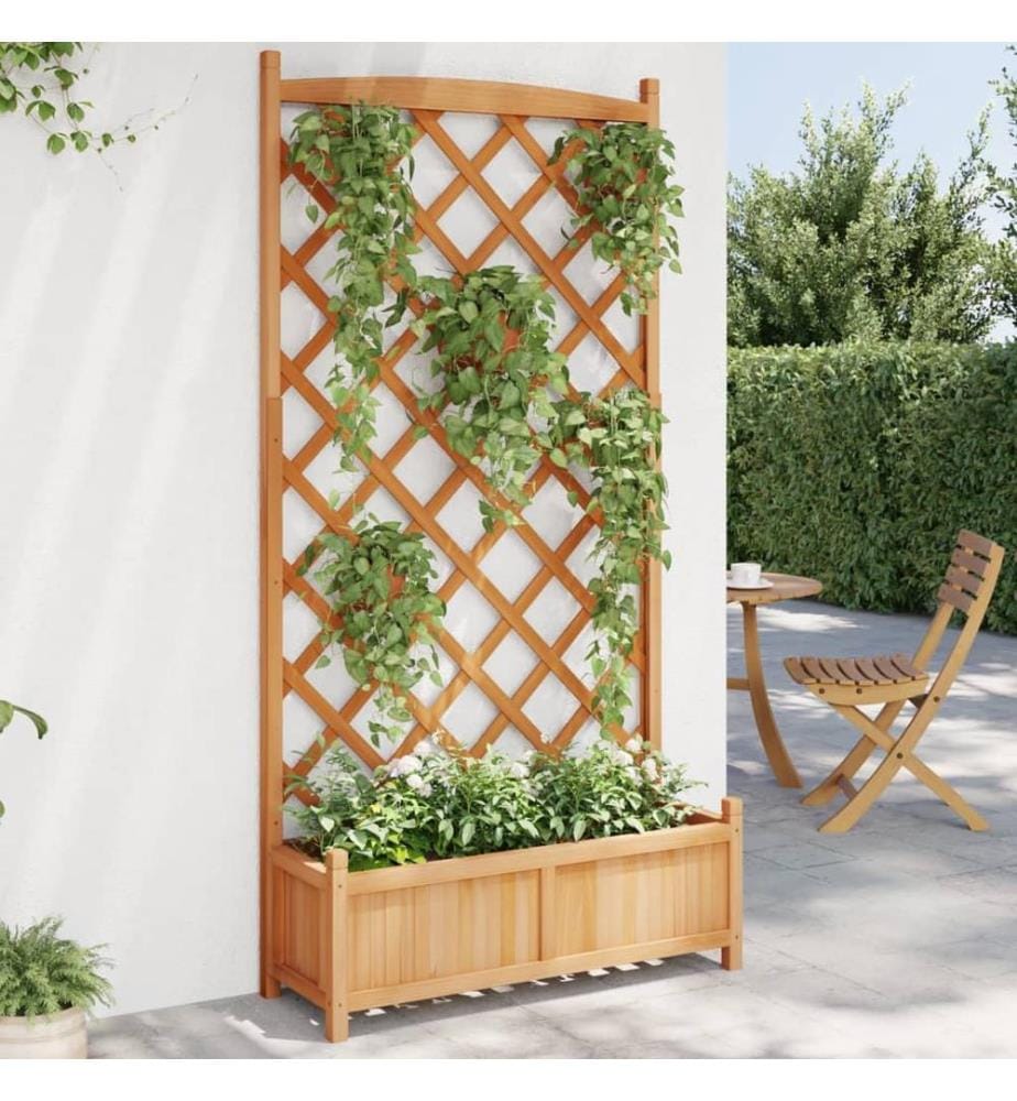 Jardinière avec treillis marron bois massif de sapin
