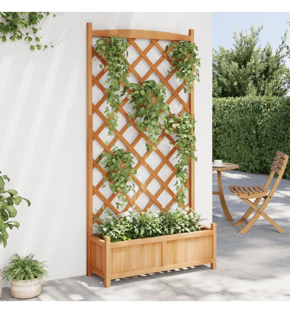 Jardinière avec treillis marron bois massif de sapin