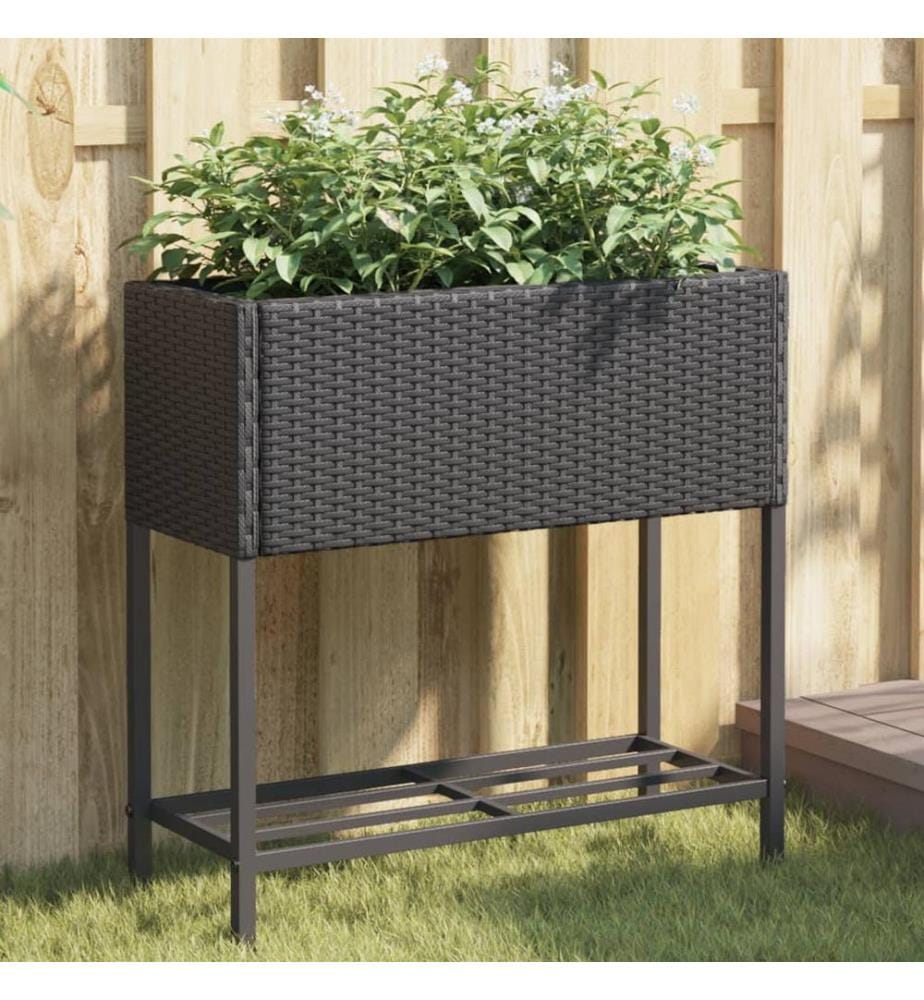 Pflanzkübel mit Ablage Schwarz Poly Rattan
