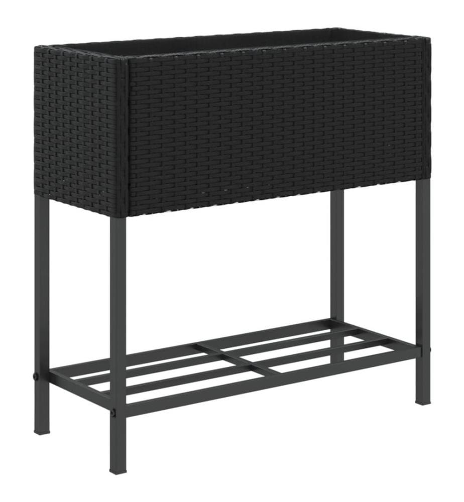 Pflanzkübel mit Ablage Schwarz Poly Rattan