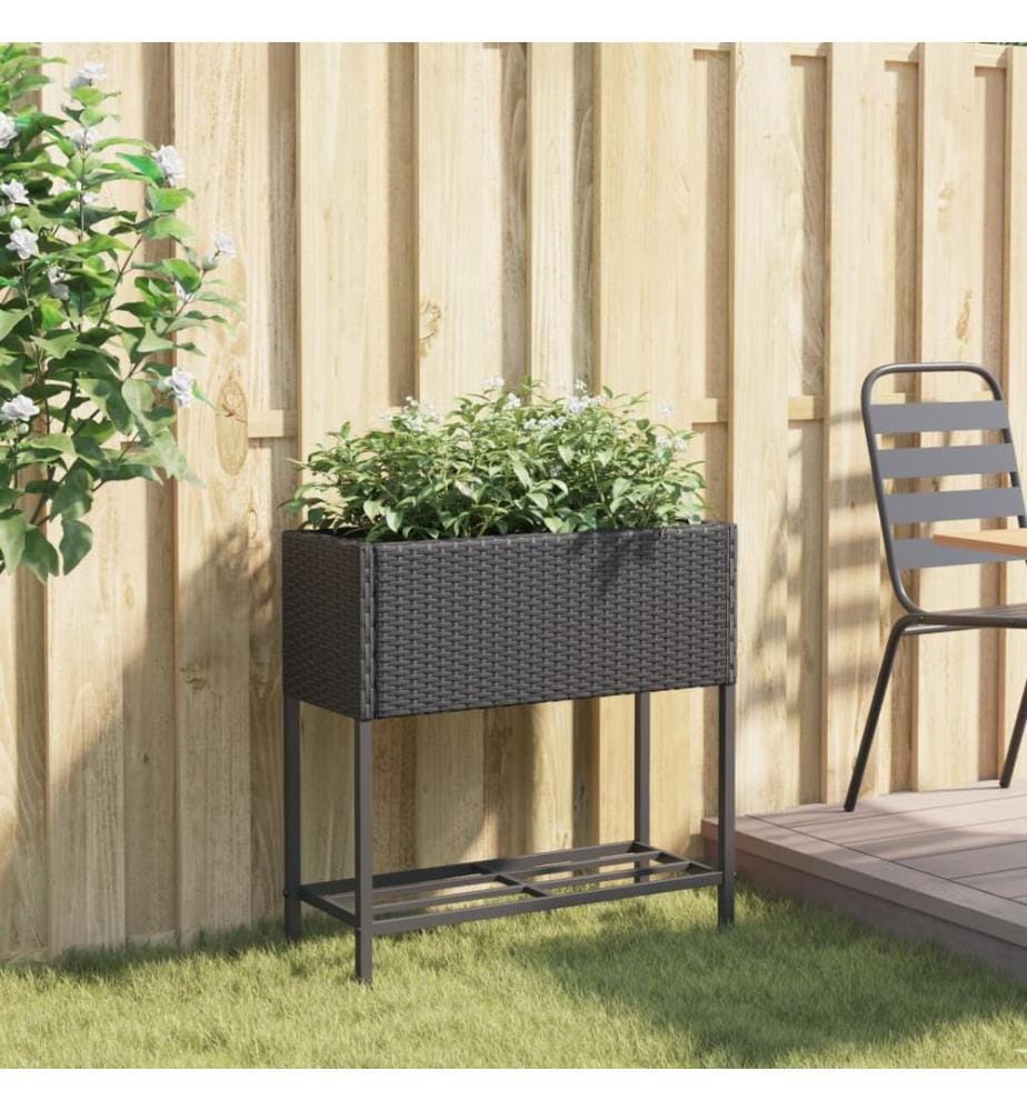 Pflanzkübel mit Ablage Schwarz Poly Rattan