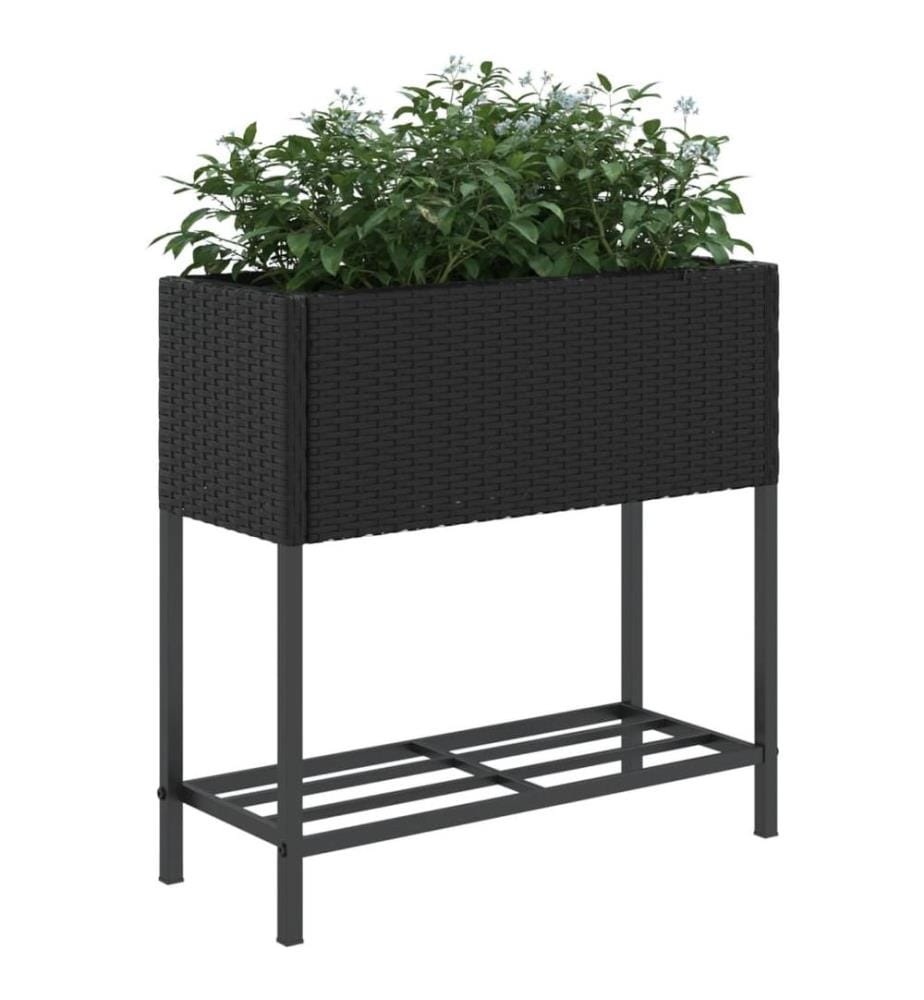 Pflanzkübel mit Ablage Schwarz Poly Rattan