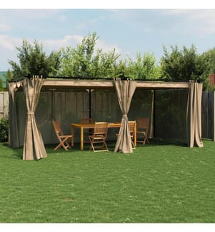 Tonnelle avec rideaux taupe 6x3 m acier