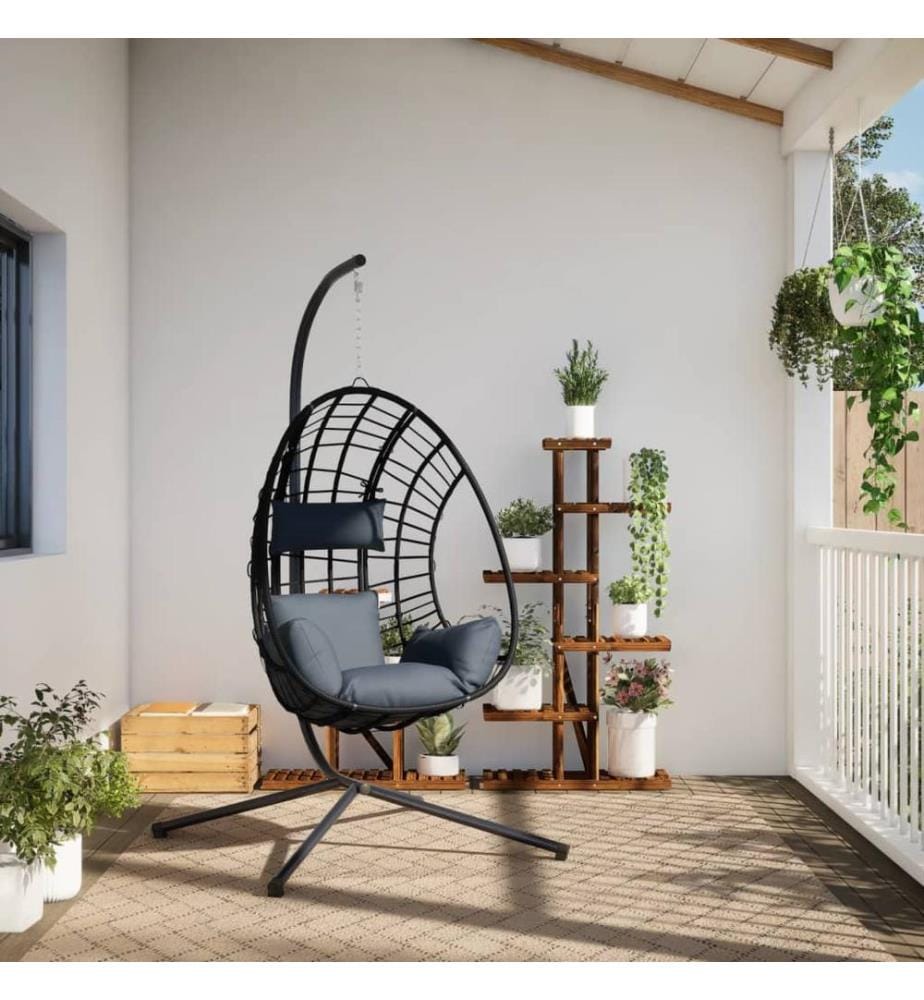 Hängesessel Ei-Design mit Ständer Anthrazit Rattan und Stahl