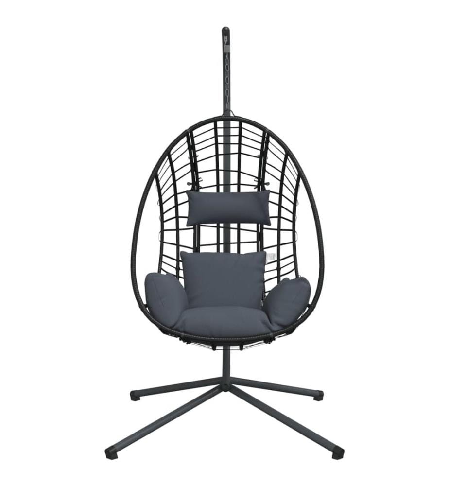 Hängesessel Ei-Design mit Ständer Anthrazit Rattan und Stahl
