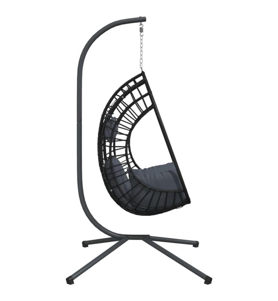 Hängesessel Ei-Design mit Ständer Anthrazit Rattan und Stahl