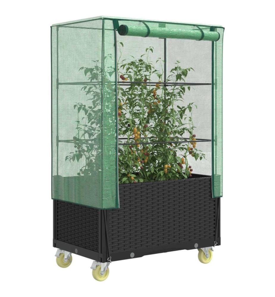 Hochbeet mit Aufsatz und Rollen Rattan-Optik 80x50x182 cm