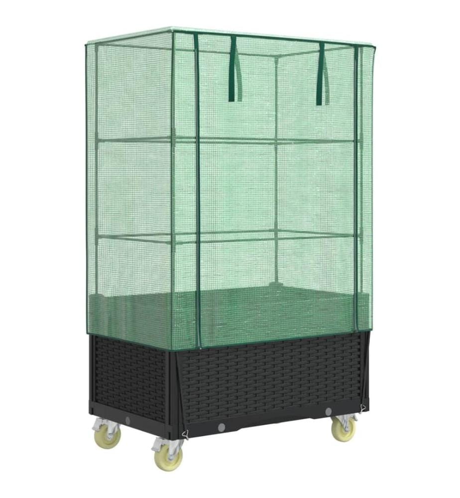 Hochbeet mit Aufsatz und Rollen Rattan-Optik 80x50x182 cm