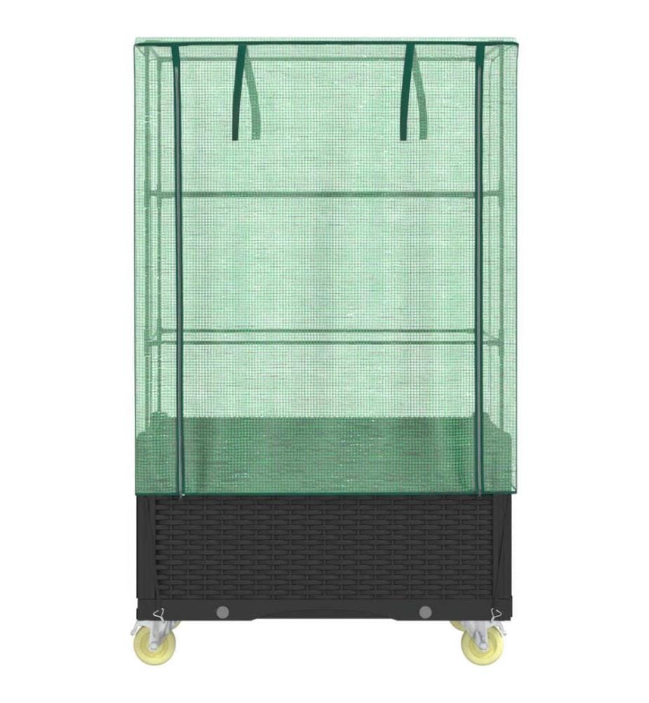 Hochbeet mit Aufsatz und Rollen Rattan-Optik 80x50x182 cm