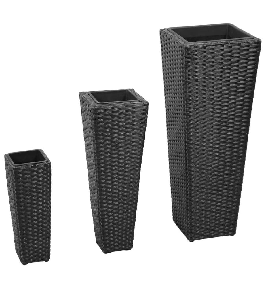 Lits surélevés de jardin 3 pcs Résine tressée Noir