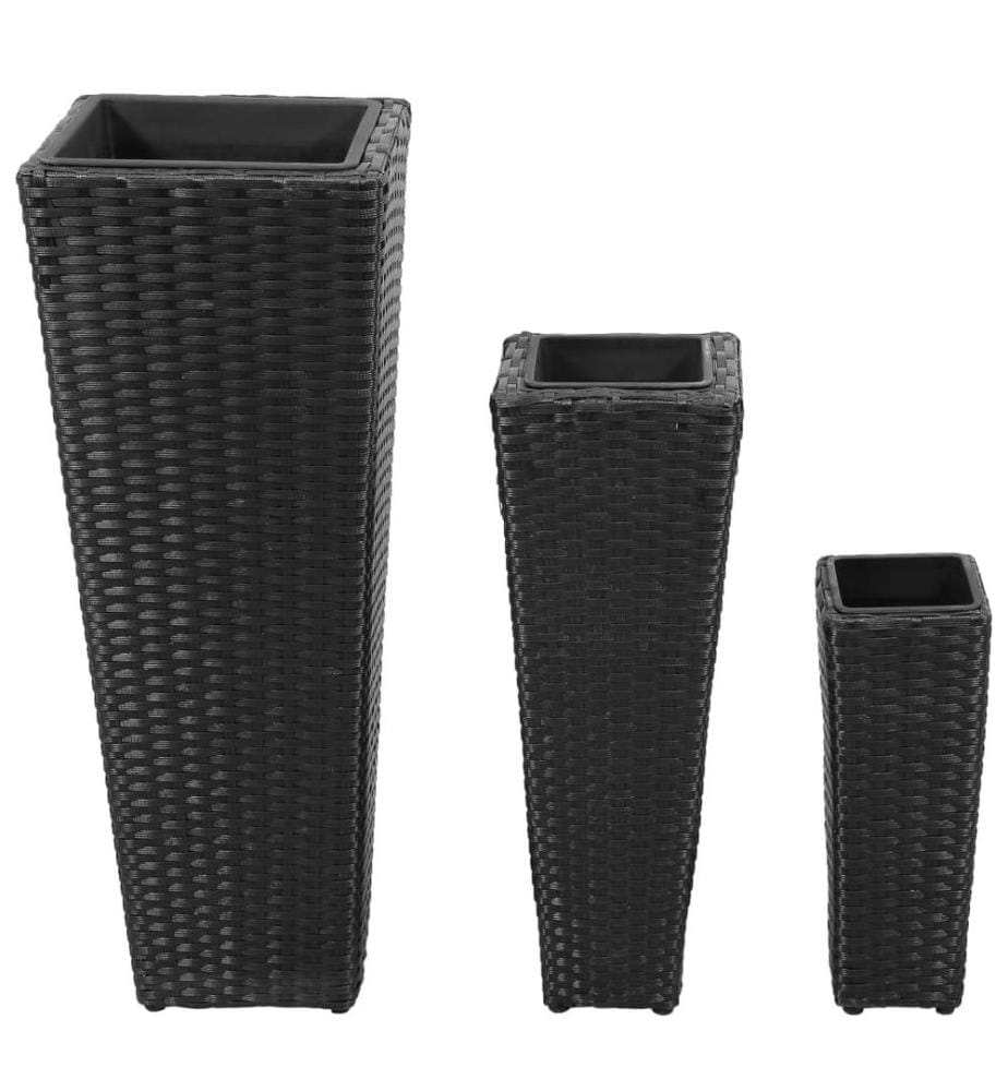 Lits surélevés de jardin 3 pcs Résine tressée Noir