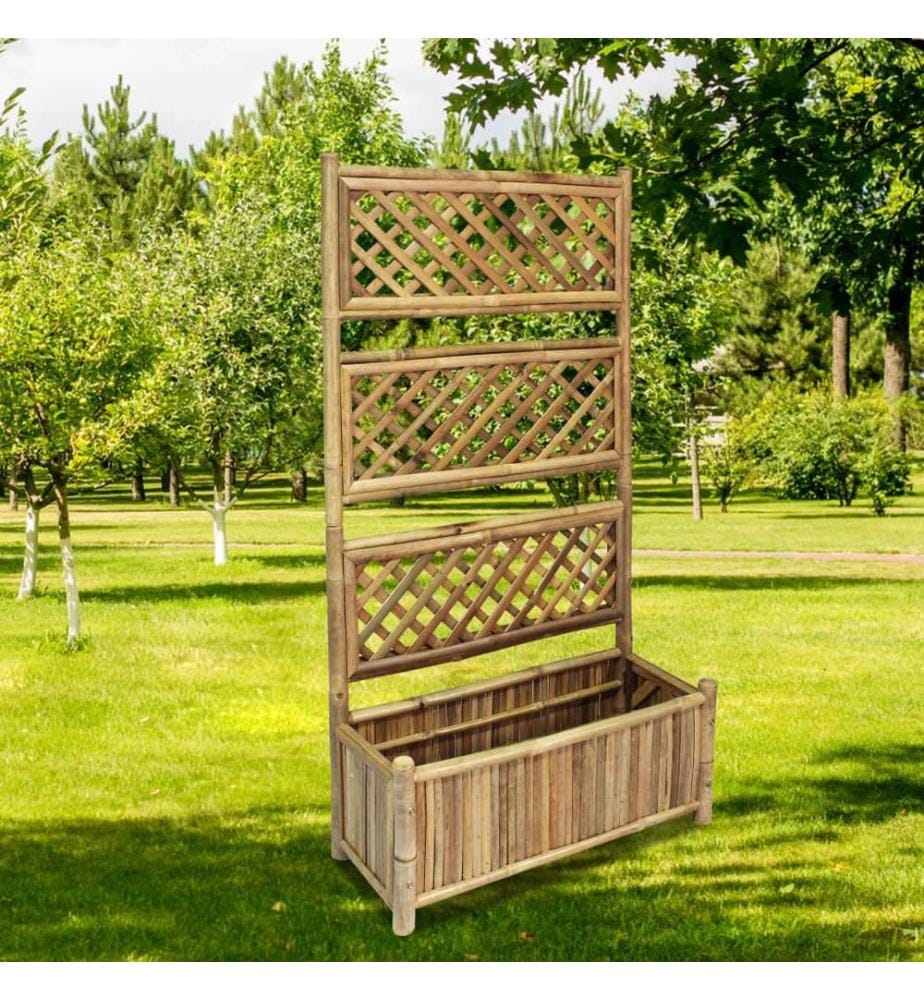 Lit surélevé de jardin avec treillis Bambou 70 cm