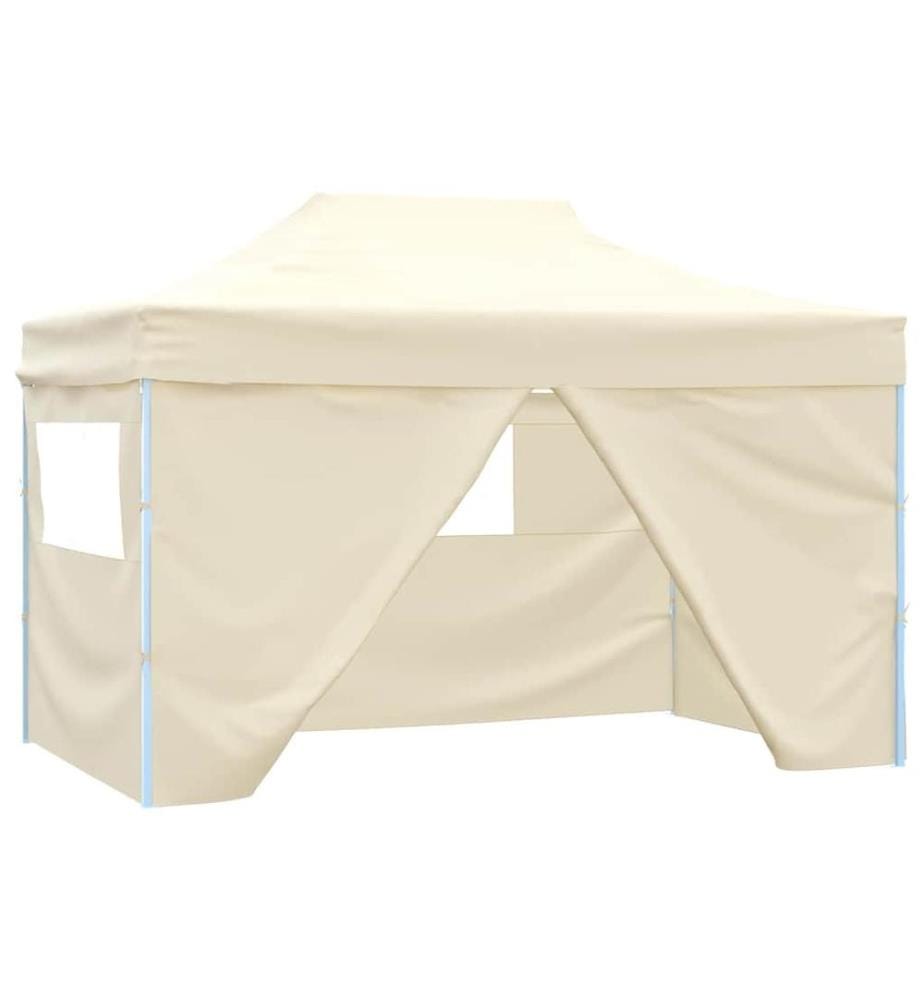 Tente de réception pliable avec 4 parois 3x4 m Acier Crème