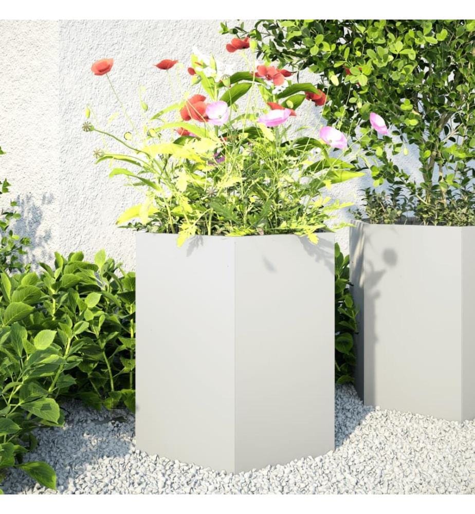 Jardinières 2 pcs blanc hexagone 46x40x45 cm acier