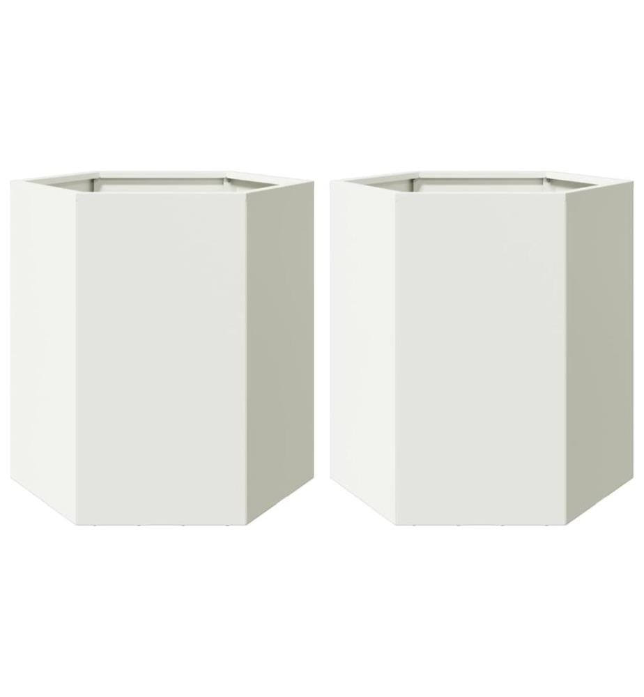 Jardinières 2 pcs blanc hexagone 46x40x45 cm acier