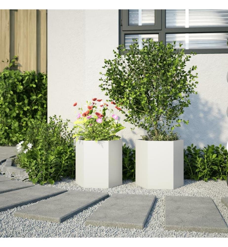 Jardinières 2 pcs blanc hexagone 46x40x45 cm acier