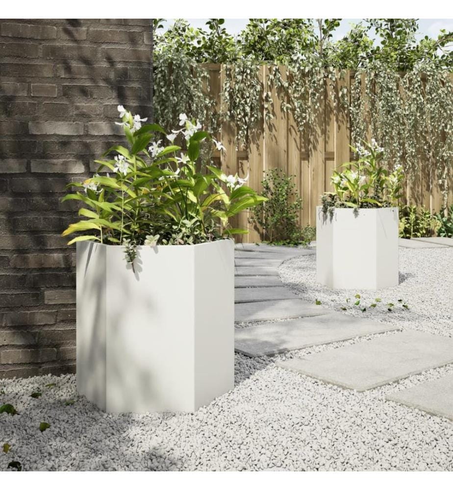 Jardinières 2 pcs blanc hexagone 46x40x45 cm acier