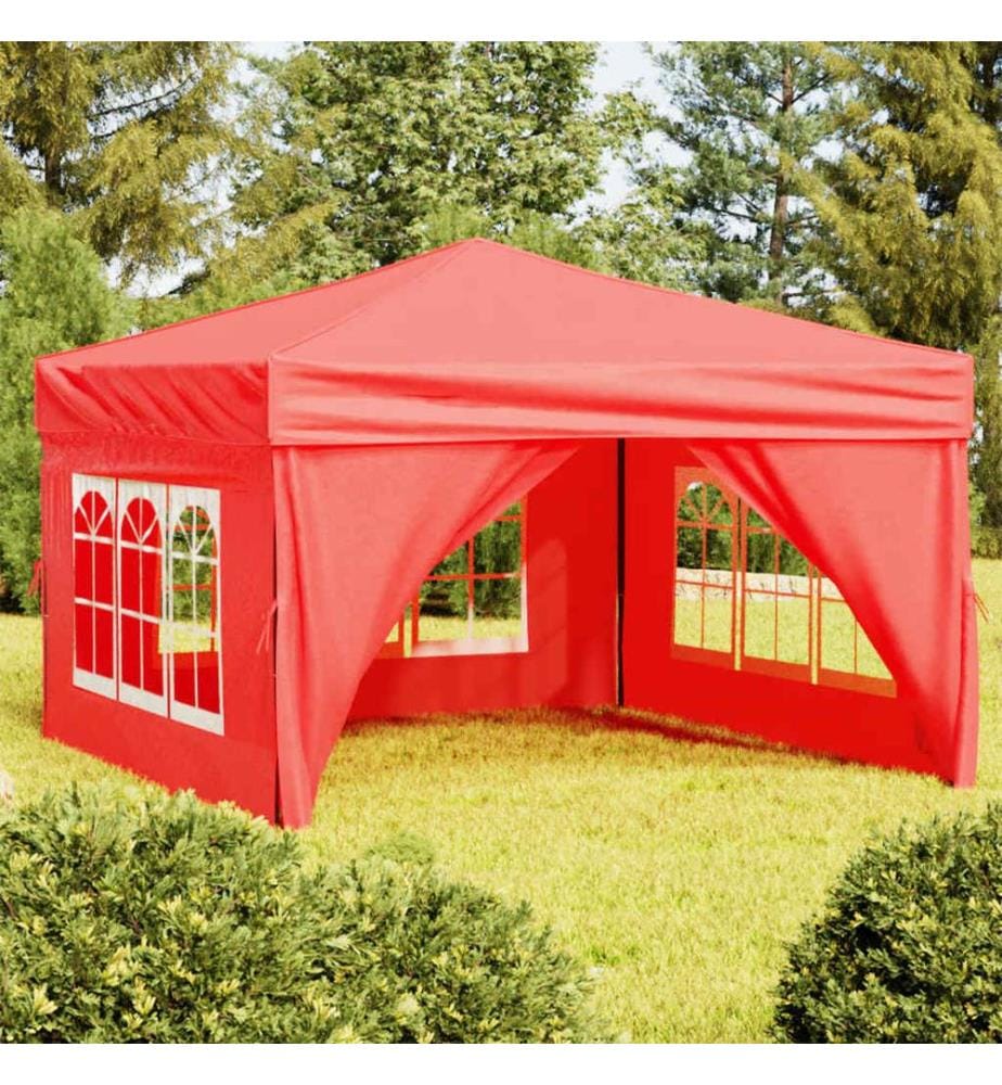 Tente de réception pliable avec parois Rouge 3x3 m