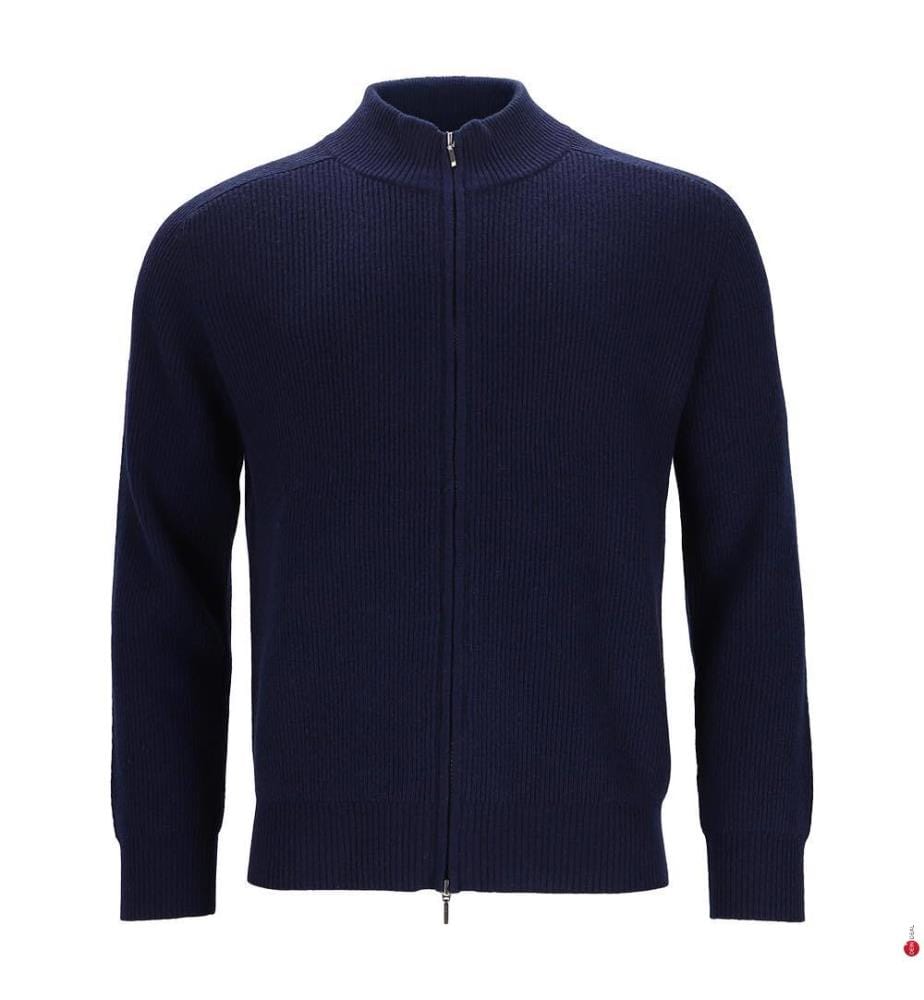 Strickjacke mit Reissverschluss - 50% Kaschmir & 50% Wolle - Marineblau