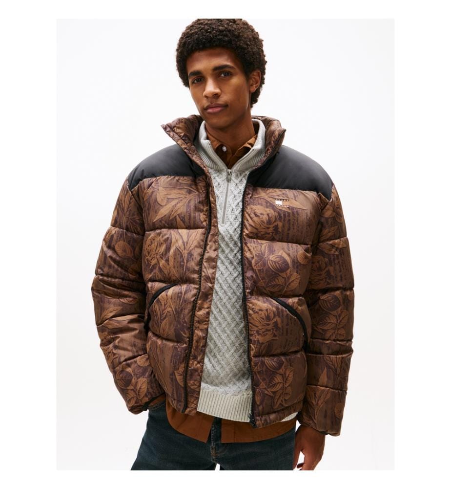 Doudoune Décontractée En Tissu Ripstop À Motif Floral - Marron