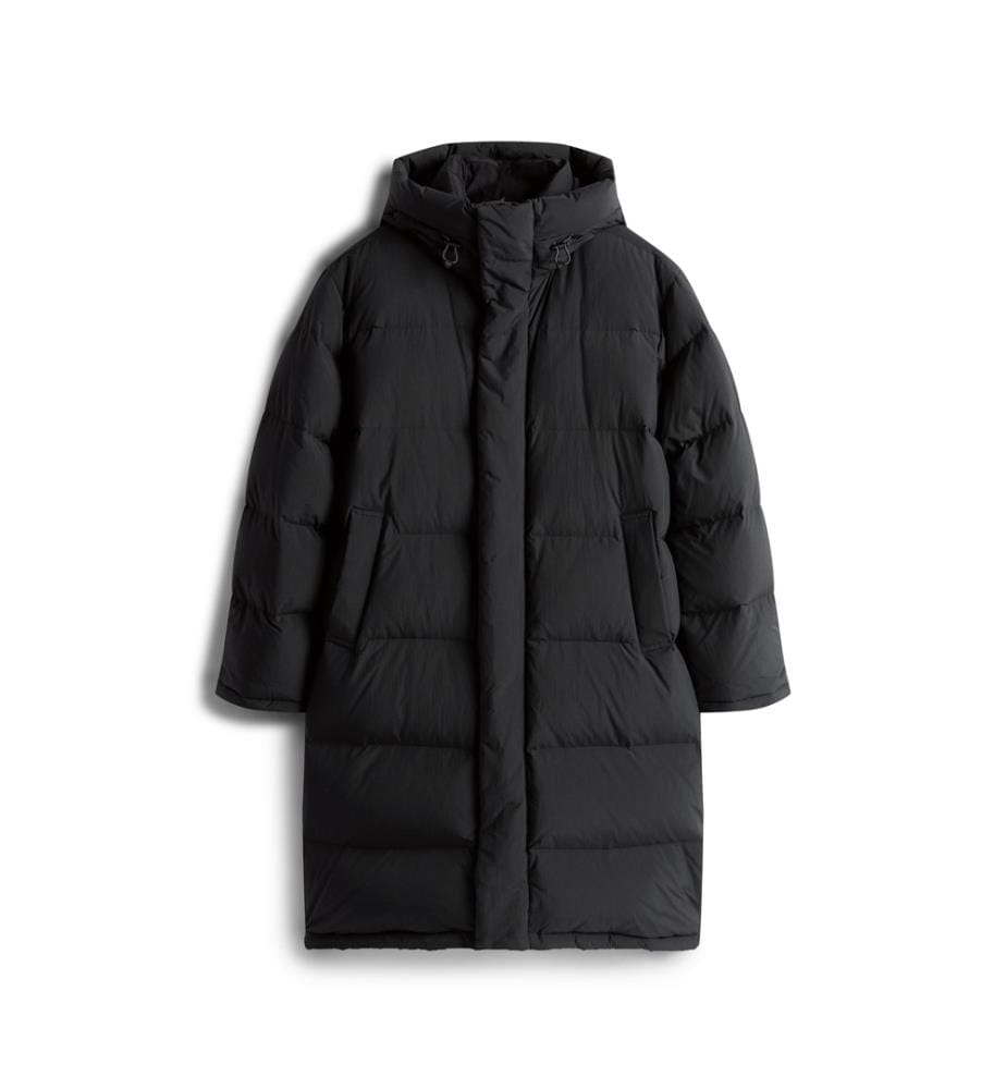 Lange Daunenjacke mit lässigem Schnitt und Daunenfüllung - Schwarz