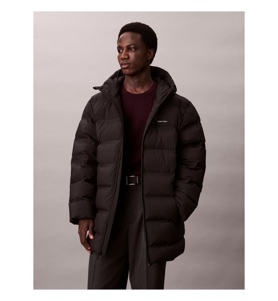 Lange Daunenjacke mit Kapuze - Schwarz