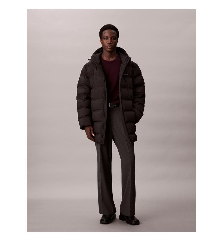 Lange Daunenjacke mit Kapuze - Schwarz