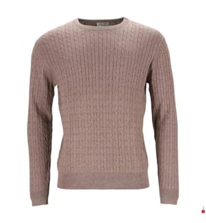 Rundhalspullover mit Rippmuster - 95% Baumwolle & 5% Kaschmir - Braun