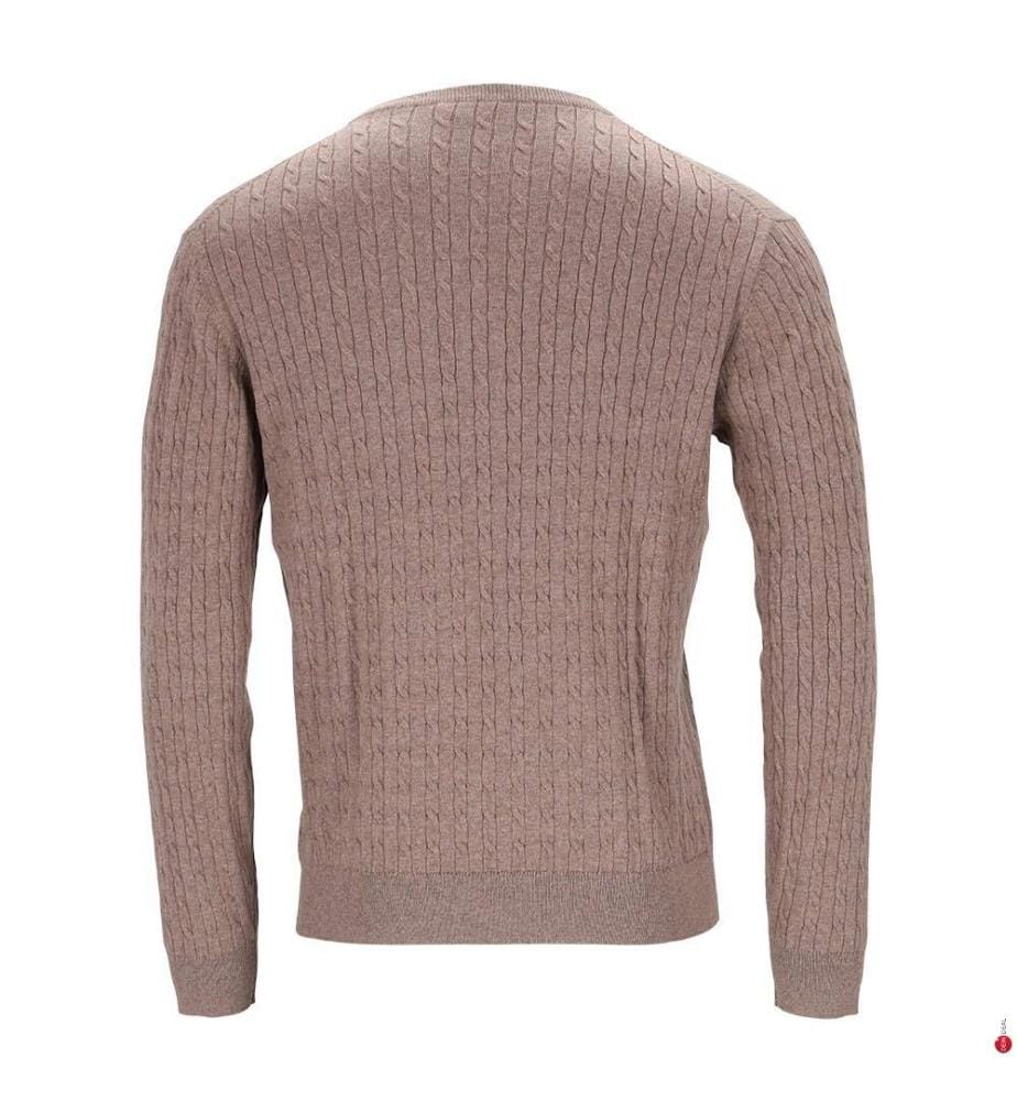 Pull col rond à motif côtelé - 95% coton & 5%cachemire  - Brun